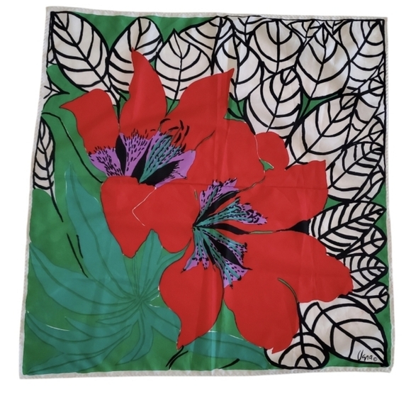 Vera Neumann Flower Scarf Red, Purple, Black, White, Green - Picture 1 of 7
